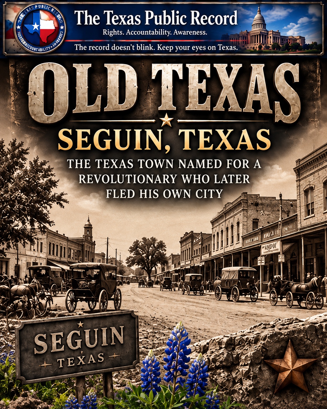 Old Texas: Seguin, Texas — educational illustration