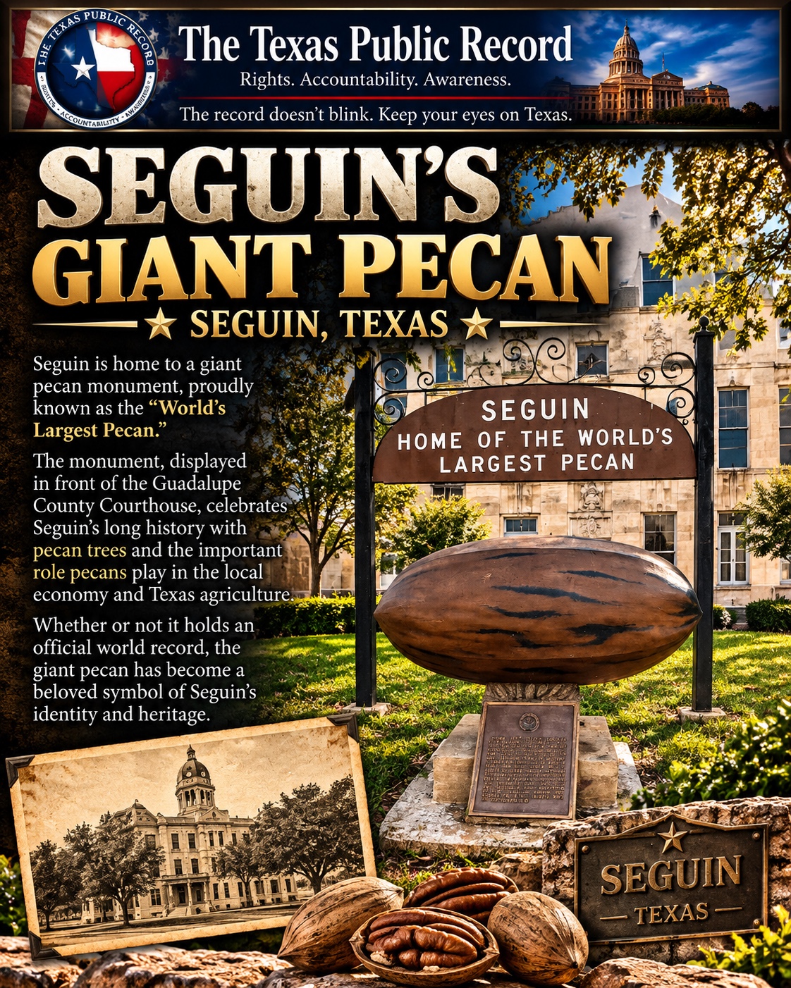 Seguin’s giant pecan — educational illustration
