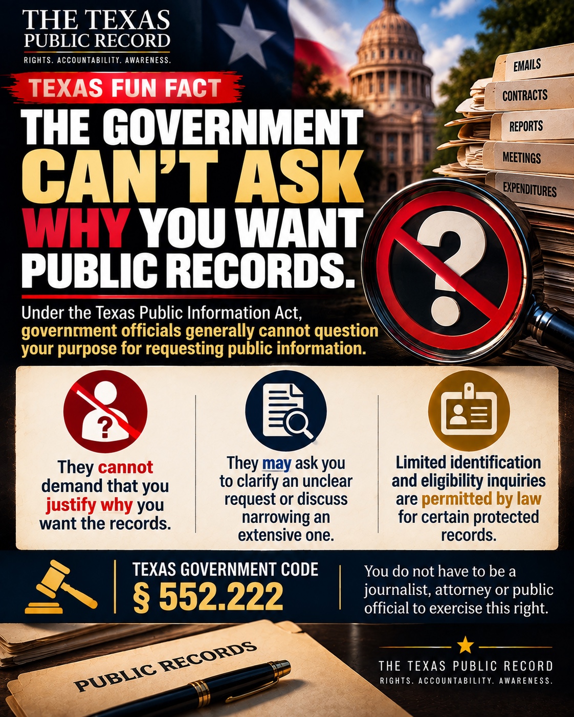 The Government Can’t Ask Why You Want Public Records.